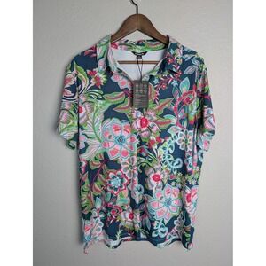 NWT ACEGOLFS Polo Shirt Mens 3XL Blue Floral Golf Moisture Wicking Stretch